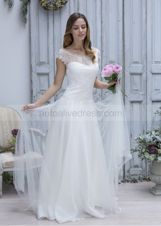 Ivory Eyelash Lace Tulle V Back Fantastic Wedding Dress